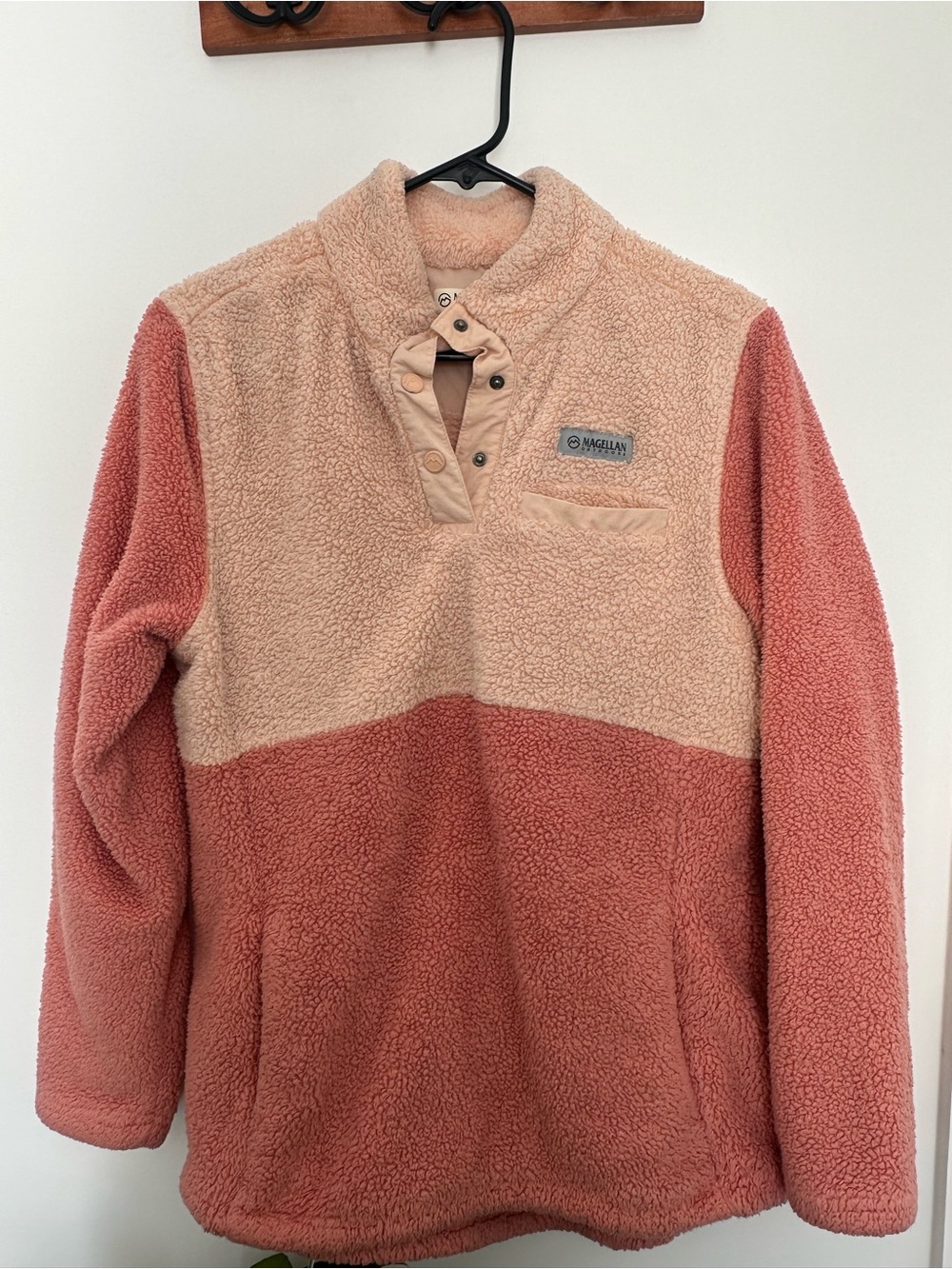 Magellan Outdoors Two-Tone Peach and Dusty Rose Sherpa Zip Pullover